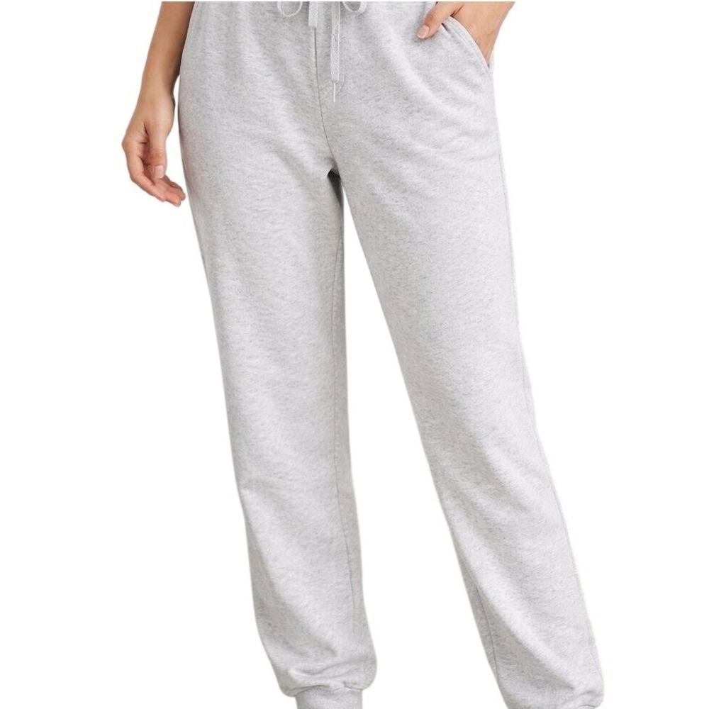 Rae Dunn Joggers Women Large Gray Heathered Drawstring Fleece Sweatpants